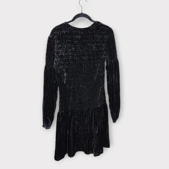 Parker Womens Tiara Smocked Velvet Dress Black Square Neck S Velvet Glamour - Picture 8 of 8